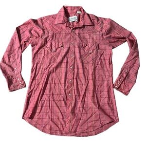 Vintage Prior Imperial Western Red Plaid Denver Pearl Snaps Collared Button Down